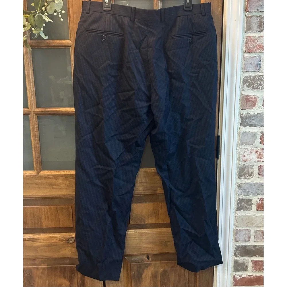 Tommy‎ Hilfiger Dress Pants Mens 38x30 Navy Blue Pinstripe 100% Wool Trousers